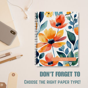 Watercolor Floral Spiral Bound Notebook Notizbuch