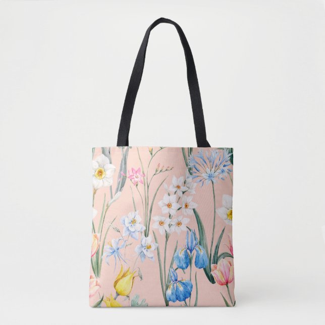 Watercolor floral spring pattern, botanical illust tasche (Vorderseite)