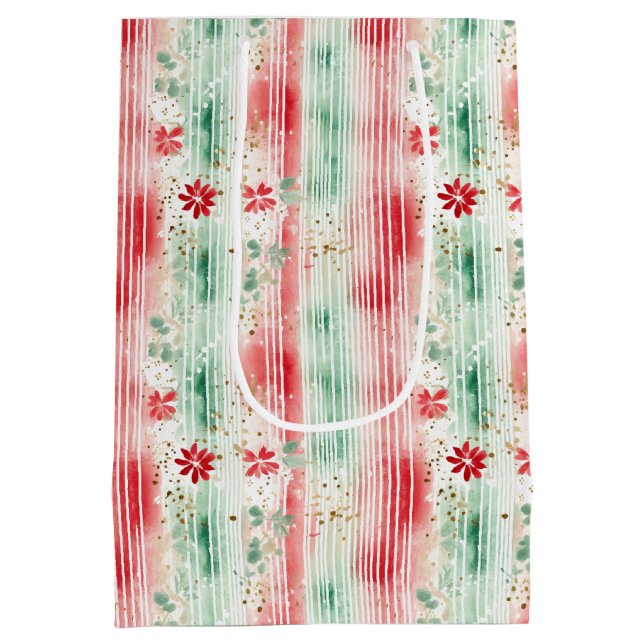 Watercolor Floral Striped Holiday Mittlere Geschenktüte (Rückseite)