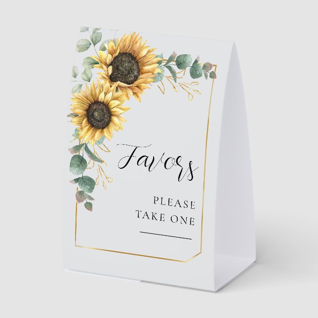 Watercolor Floral Sunflower Eucalyptus Wedding Tischaufsteller (Vorderseite)