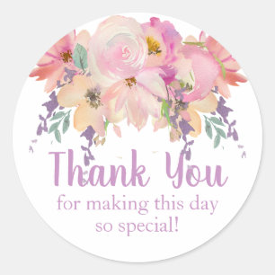 Watercolor Floral Thank You Birthday Favor Runder Aufkleber