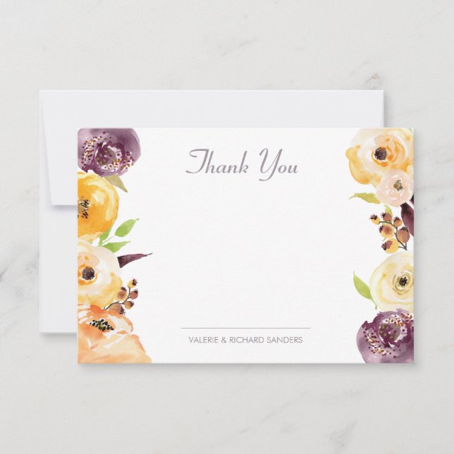 Watercolor Floral Vielen Dank Mitteilungskarte (Vorderseite)