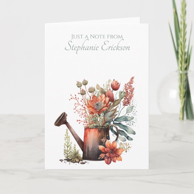 Watercolor Floral Watering Can, Rustic Botanical (Vorderseite)