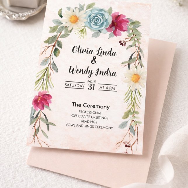 Watercolor Floral Wedding Ceremony Invitation (Créateur téléchargé)