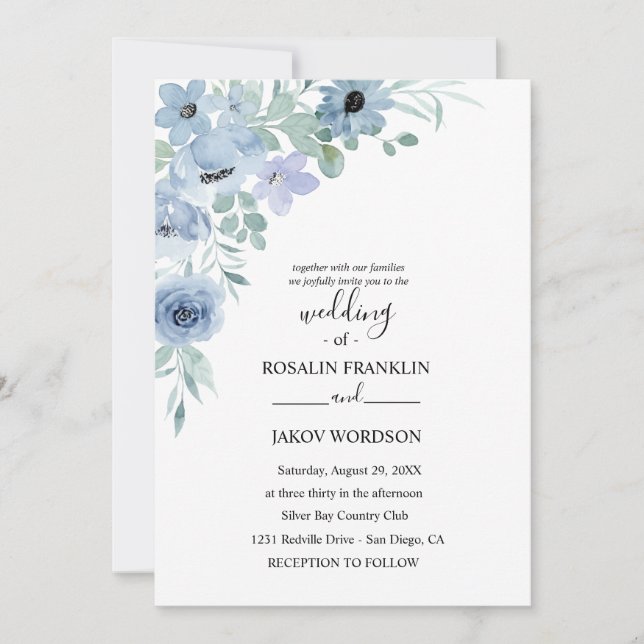watercolor floral wedding Invitation  (Devant)