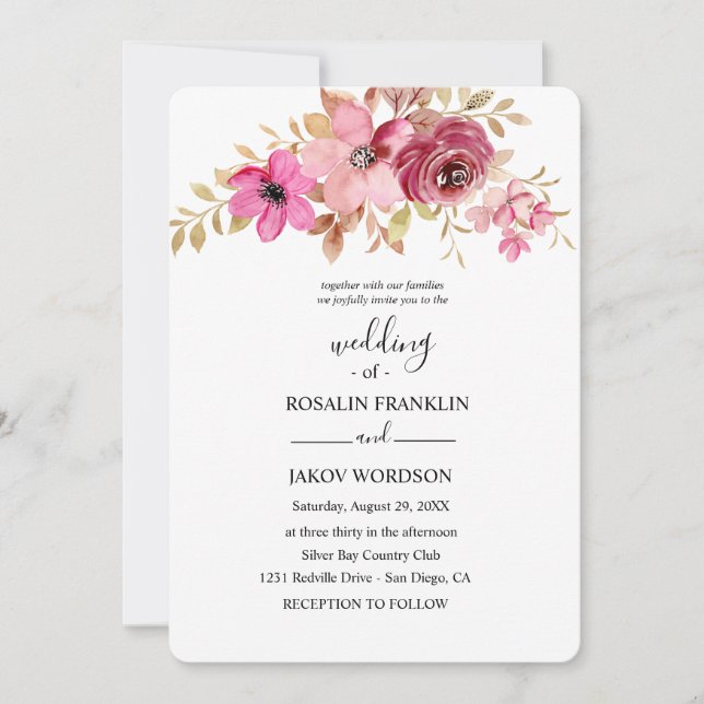 watercolor floral wedding Invitation Einladung (Vorderseite)