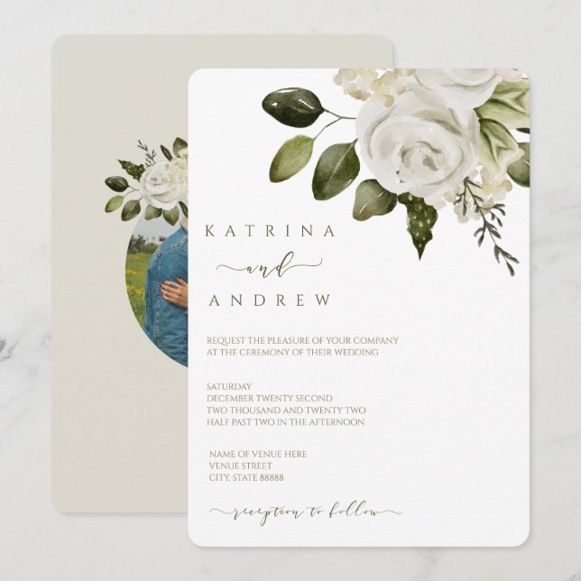 Watercolor Floral Wedding Invitations (Devant / Derrière)