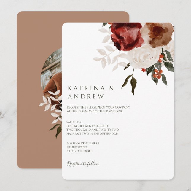Watercolor Floral Wedding Invitations (Devant / Derrière)