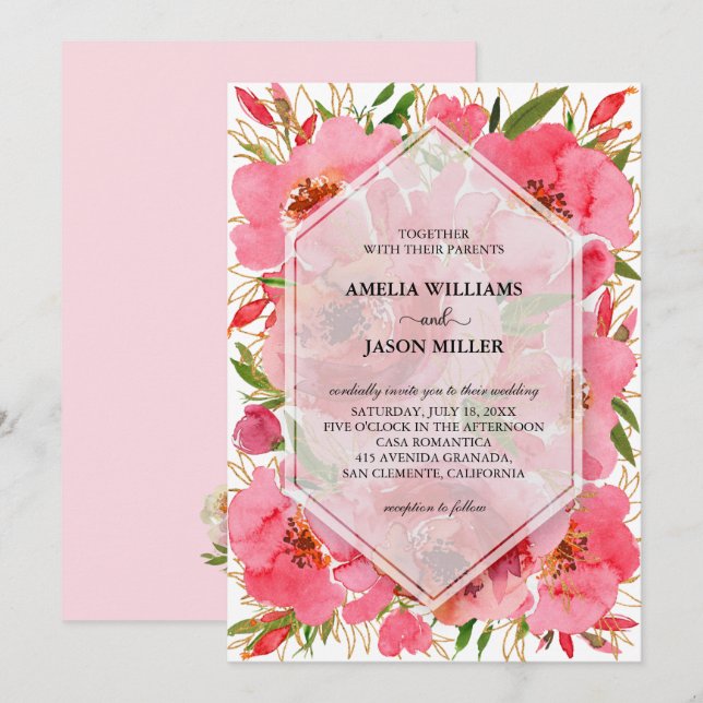Watercolor Floral Wedding Invitations (Devant / Derrière)
