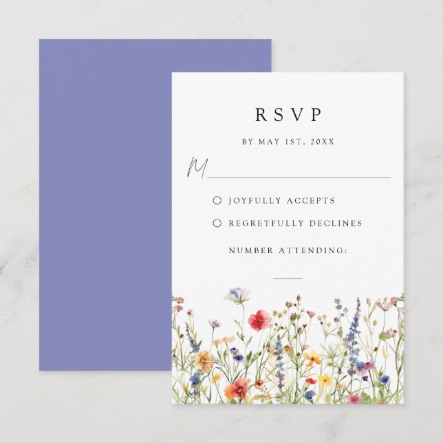 Watercolor Floral Wedding RSVP Card (Devant / Derrière)