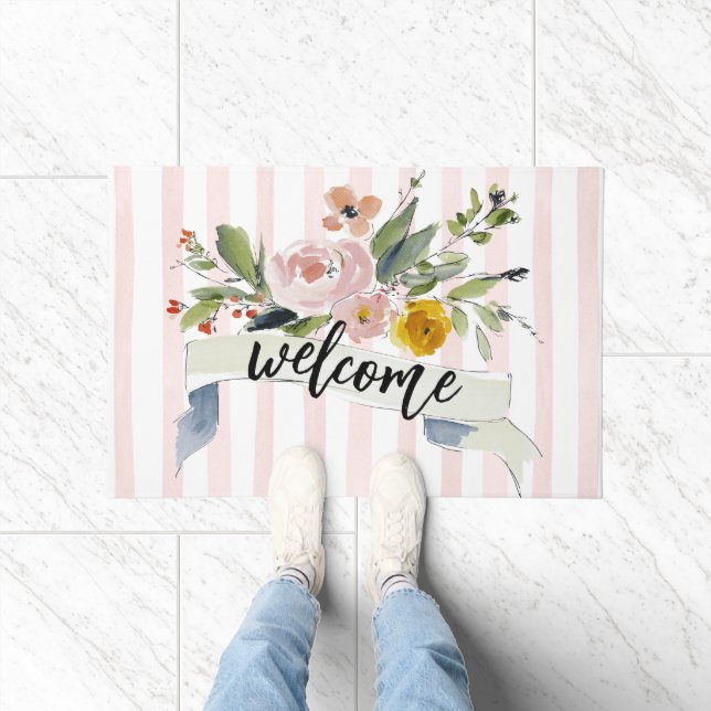 Watercolor Floral Welcome Fußmatte (Indoor)