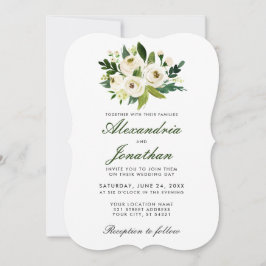 Watercolor Floral White Green Wedite Einladung BR