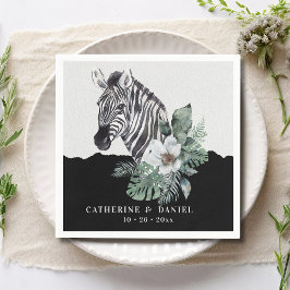 Watercolor Floral Wild Zebra Safari Wedding Serviette