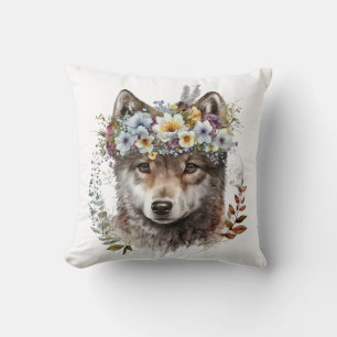Watercolor Floral Wolf Kissen