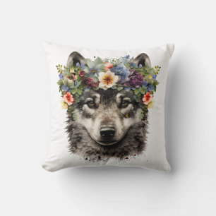 Watercolor Floral Wolf Kissen