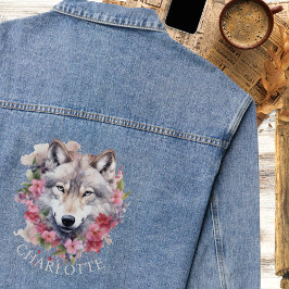 Watercolor Floral Wolf | PERSONALISIERT Jeansjacke