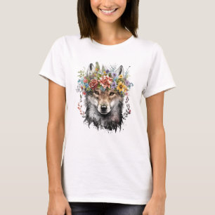 Watercolor Floral Wolf T-Shirt