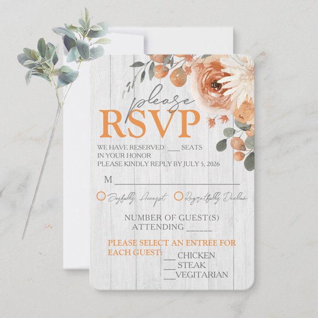 Watercolor Floral Wood Wedding Cartes de réponse R (Watercolor Floral & Wood Wedding Invitation RSVP Response Cards)