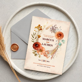 Watercolor Floral Wreath Border Wedding Invitation Einladung