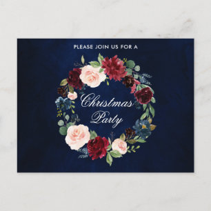 Watercolor Floral Wreath Christma Party Invitation