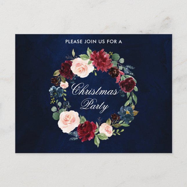 Watercolor Floral Wreath Christma Party Invitation (Devant)