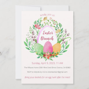 Watercolor Floral Wreath Pâques Brunch Invitation