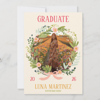 Watercolor Floral Wreath Photo Graduation Einladung