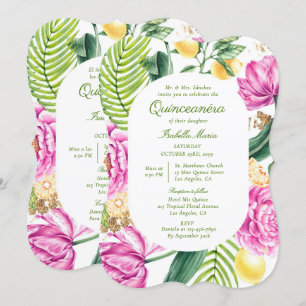 Watercolor Floral Zweisprachige Spanische Quinceañ Einladung
