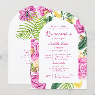 Watercolor Florale Päonien QR Code Quinceañera Einladung