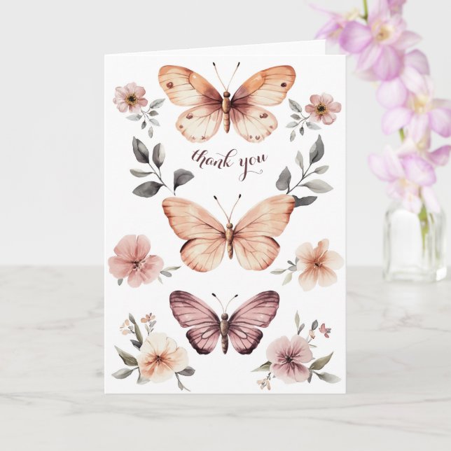 Watercolor Florals Butterfets Vielen Dank Karte (Orchidee)