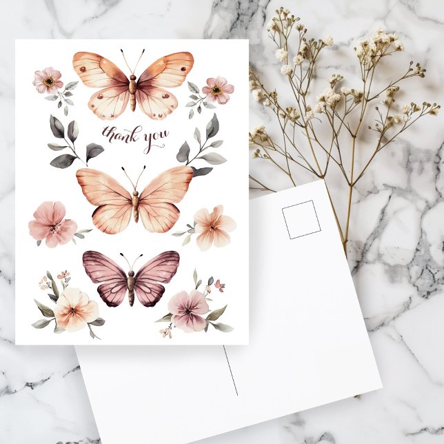Watercolor Florals Butterfets Vielen Dank Postkarte (Watercolor Florals Butterflies Thank You Postcard
)