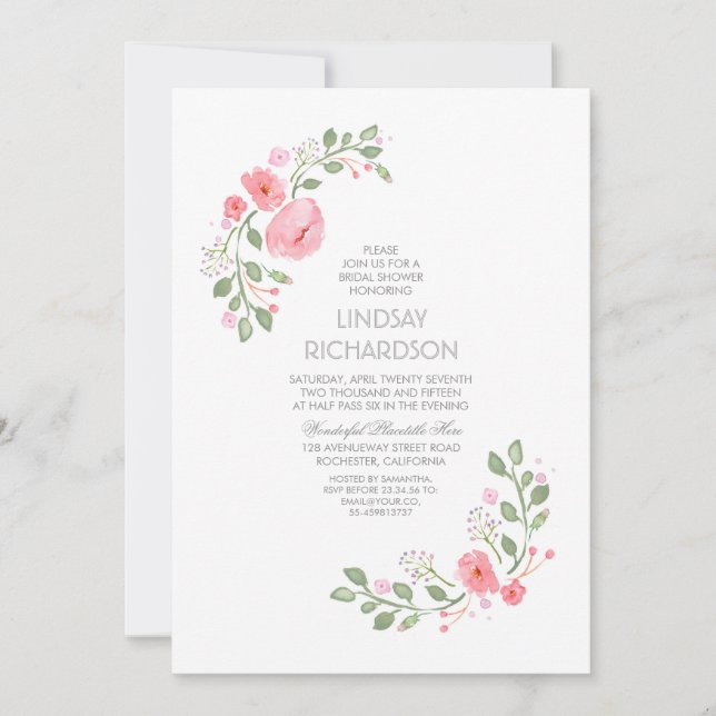 Watercolor Florals Invitation de douche nuptiale (Devant)