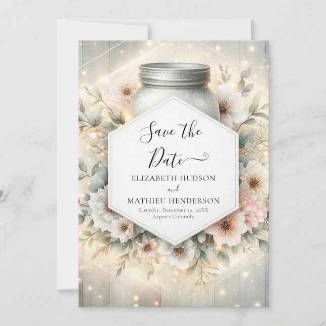 Watercolor Florals Mason Jar Wedding Save The Date (Vorderseite)