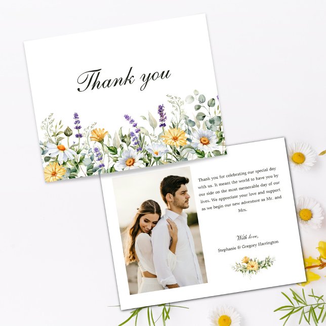 Watercolor Florals Wedding Flat Thank You Card Dankeskarte (Von Creator hochgeladen)