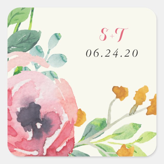Watercolor Florals Wedding Stickers (Vorderseite)