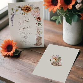 Watercolor Florals Western Cowboy Boots Wedding Einladung