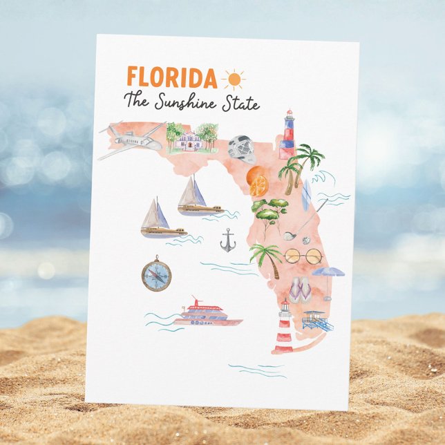 Watercolor Florida State Art Map Flat Greeting Karte (In situ)