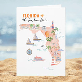 Watercolor Florida State Art Map Folded Greeting Karte
