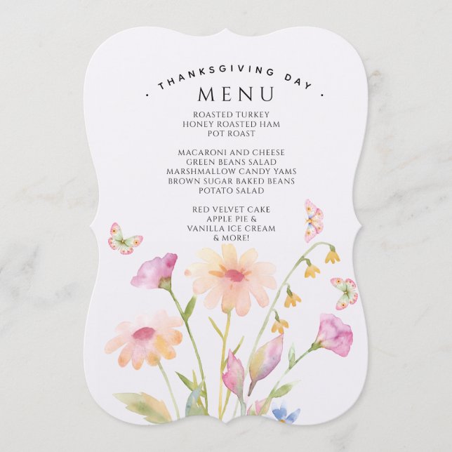 watercolor flower editable menu card  menükarte (Vorderseite)