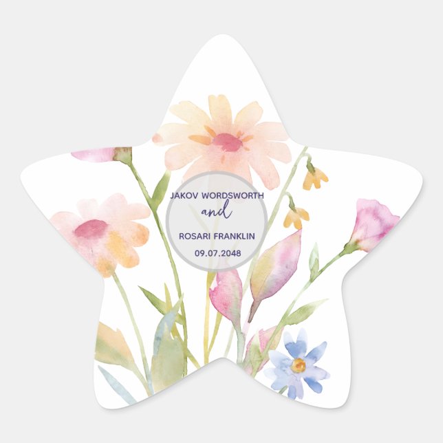 watercolor flower editable  Stern-Aufkleber (Vorderseite)