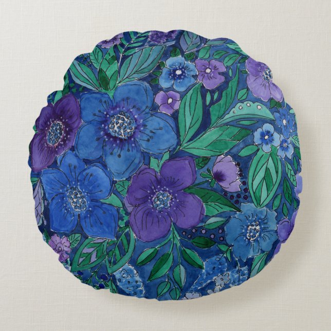 Watercolor, flower garden rundes kissen (Vorderseite)