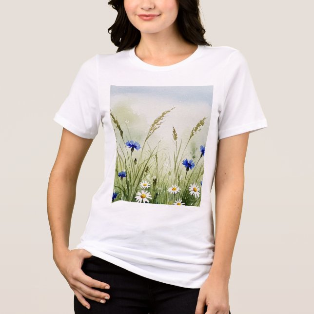 Watercolor flower illustration Tri-Blend shirt (Vorderseite)