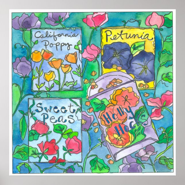 Watercolor Flower Seed Packets Poster (Vorne)