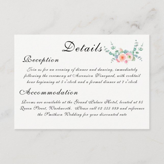 Watercolor Flower Wedding Begleitkarte (Vorderseite)