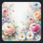 Watercolor Flowers Add Your Text Blank Template Quadratischer Aufkleber<br><div class="desc">Add Your Text Watercolor Aquarell Flowers Blank Template Square Sticker.</div>