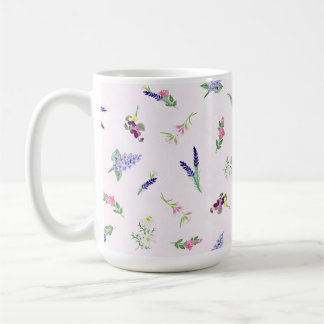 Watercolor Flowers on Pale Pink Lacy Texture Kaffeetasse
