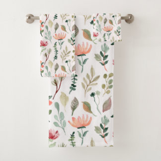 Watercolor Flowers Pattern Badhandtuch Set