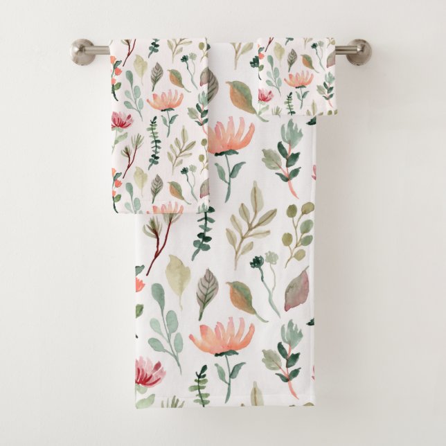 Watercolor Flowers Pattern Badhandtuch Set (Insitu)