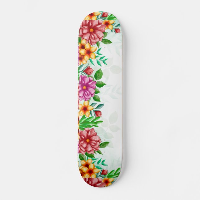 Watercolor Flowers Skateboard (Vorderseite)