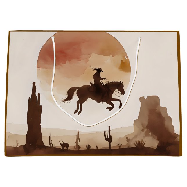 Watercolor Flying Cowboy Große Geschenktüte (Vorderseite)